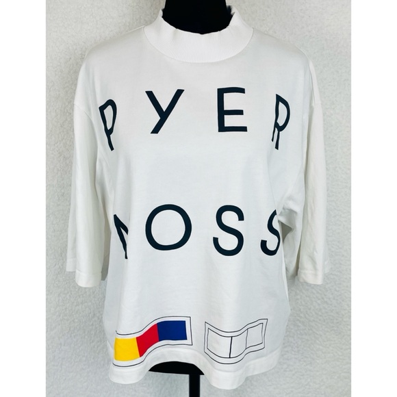 PYER MOSS • White “We Forgive You” Short Sleeve Mockneck Logo Tee, M - Picture 11 of 16